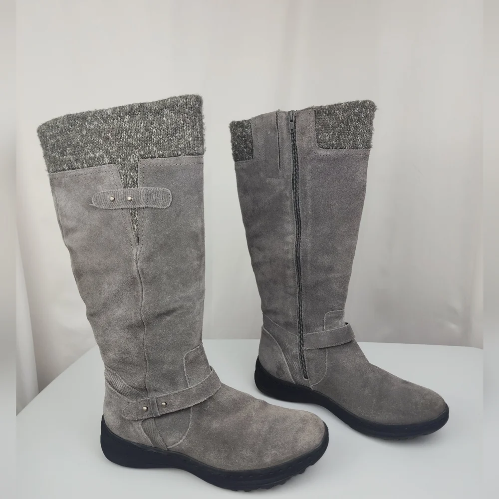 BareTraps Gray Sweater Cuff & Suede Faux Fur Lined Tall Boots 9 M Warm Winter